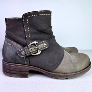 Earth Origins Randi Rona Ankle Boots Gray Stone Buckle Zipper Womens